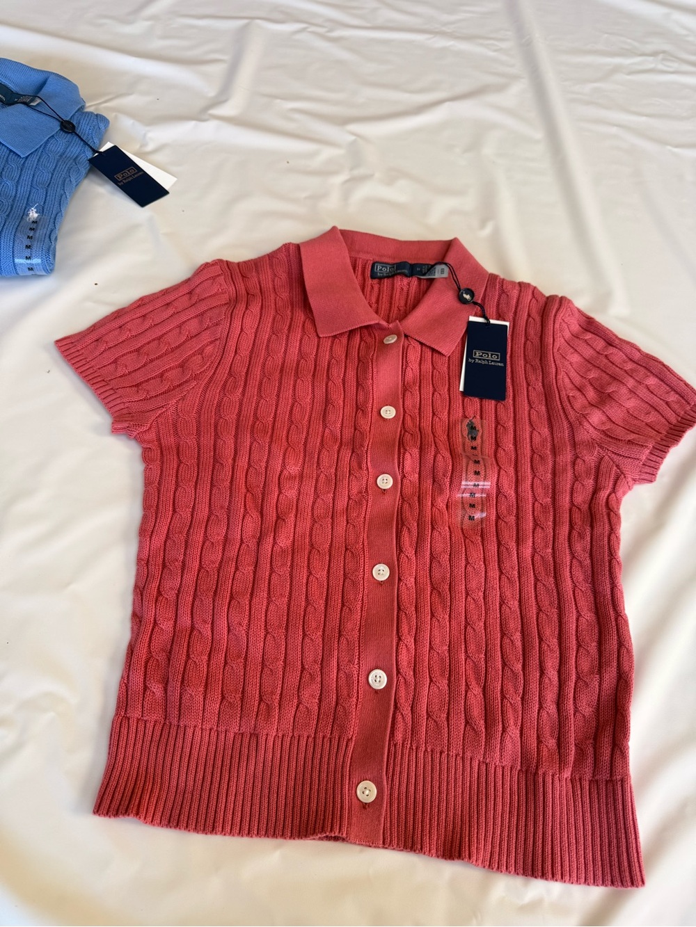Polo by Ralph Lauren Coral Cable-Knit Short-Sleeve Cardigan - Picture 3 of 5